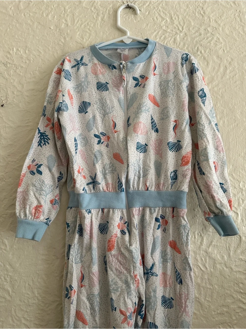 Calida Kids Jumpsuit Onesie Pajama Kids Girls 6 FLAWS Seashell Ocean Fish Blue